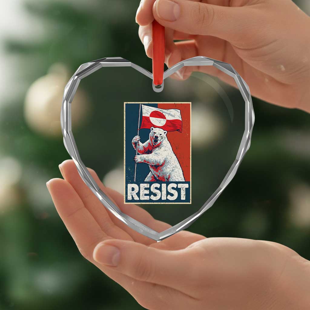 Resist Greenland Polar Bear Holding Flag Art Heart Crystal Glass Ornament Resistance Political TS11 Print Your Wear