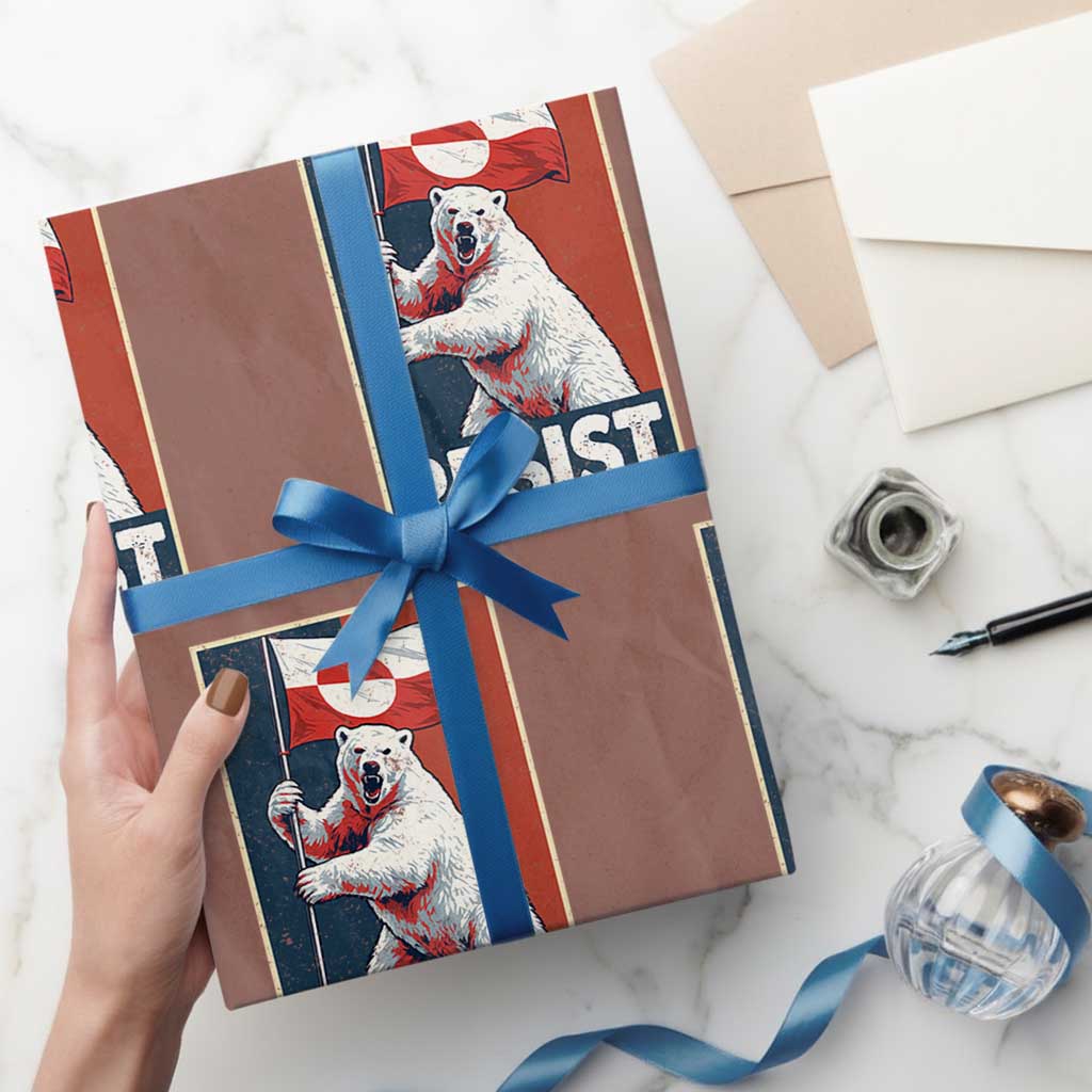 Resist Greenland Polar Bear Holding Flag Art Wrapping Paper Roll Resistance Political TS11 Mocha Print Your Wear