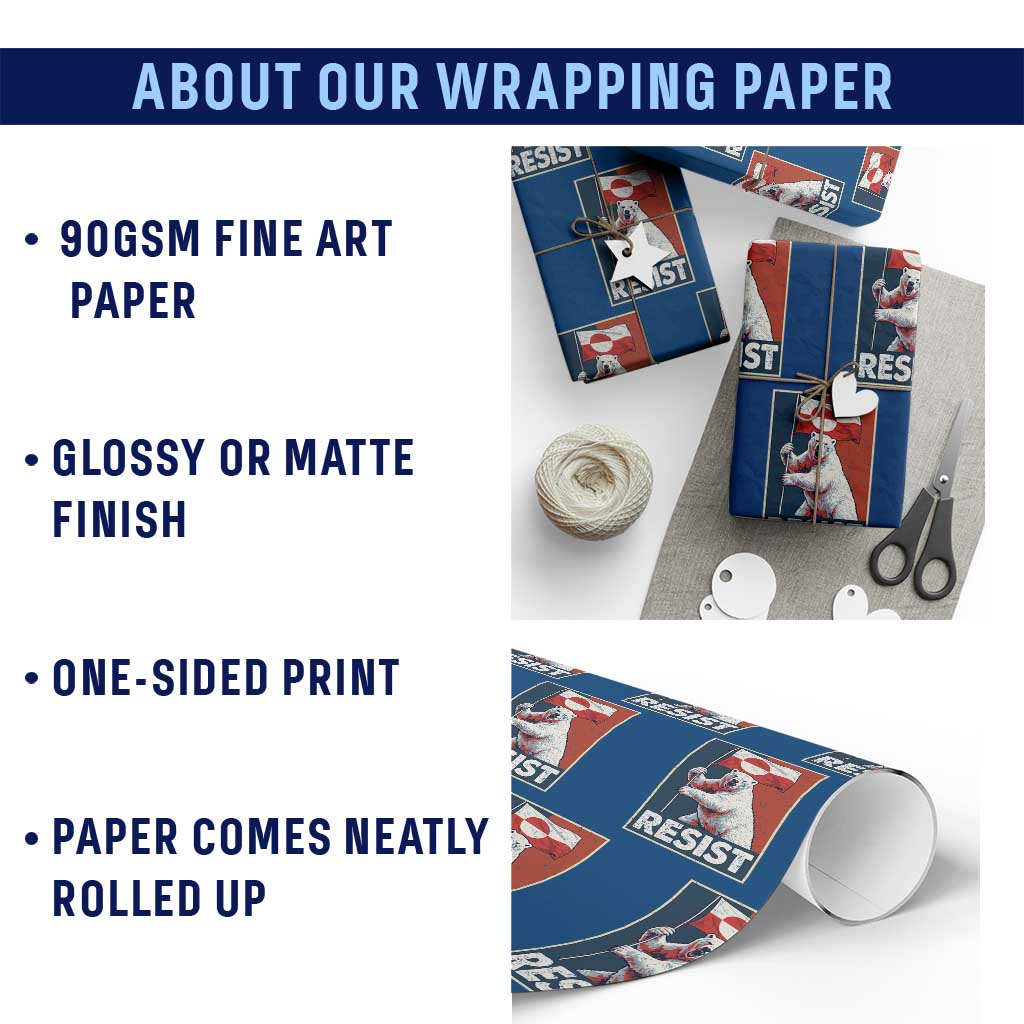 Resist Greenland Polar Bear Holding Flag Art Wrapping Paper Roll Resistance Political TS11 Print Your Wear