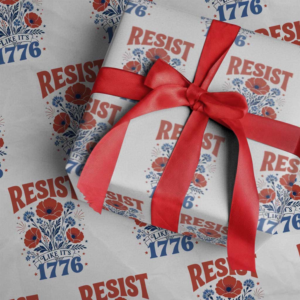 Resist Like Its 1776 Folk Art Floral Botanical Graphic Wrapping Paper Roll Patriotic Statement Political Satire