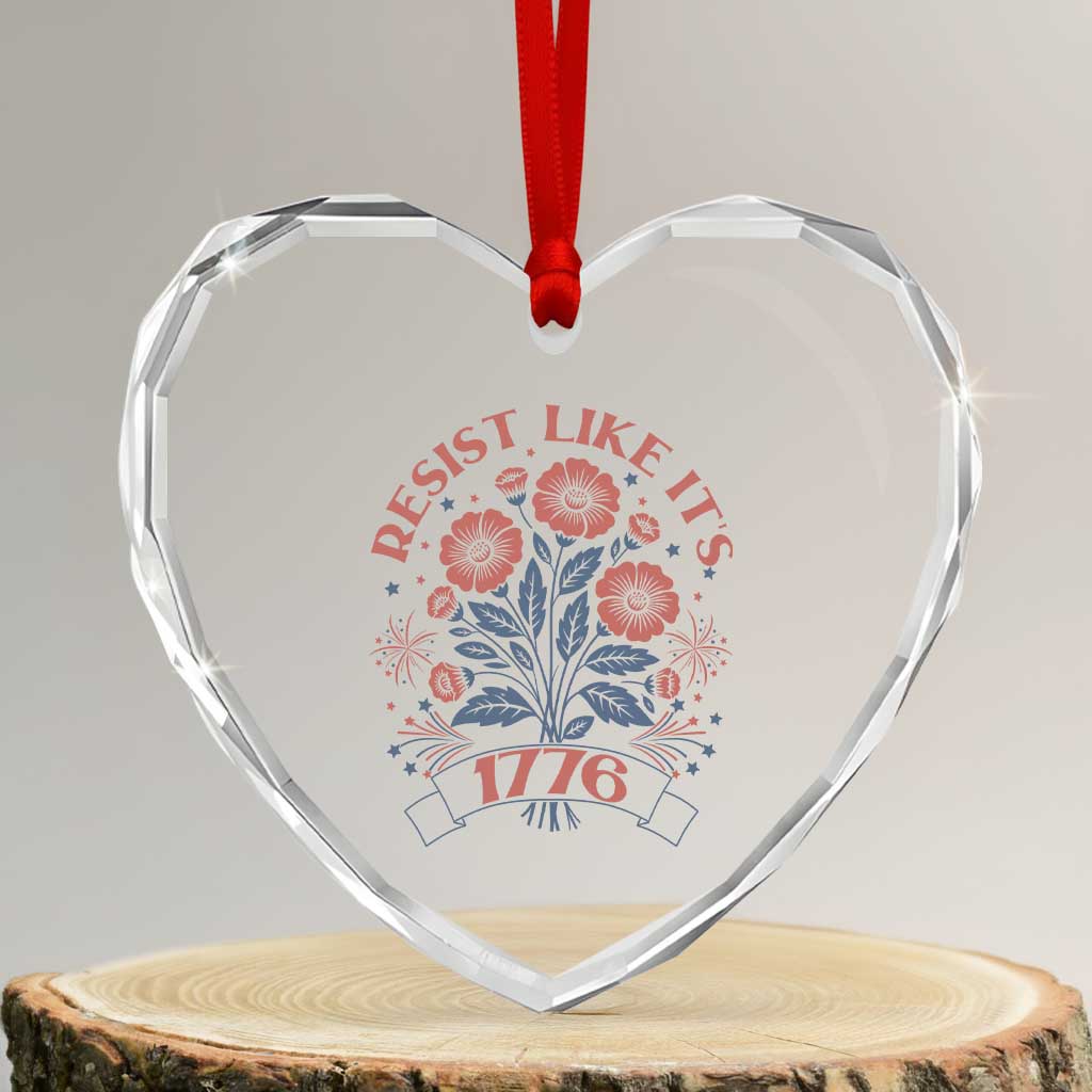 Resist Like its 1776 Heart Crystal Glass Ornament Vintage Boho Floral Subtle 250th Anniversary