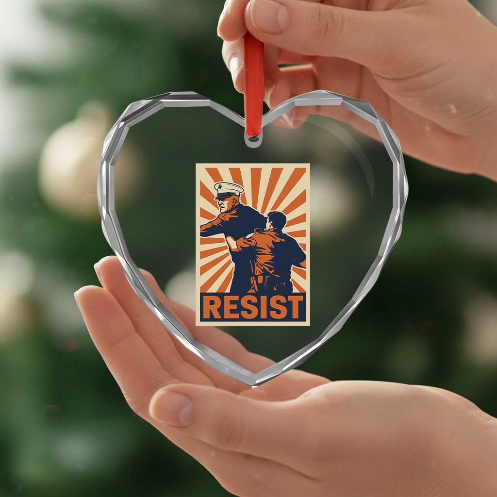 Resist Marine Veteran Political Protest Heart Crystal Glass Ornament America First Anti War TS02 Print Your Wear