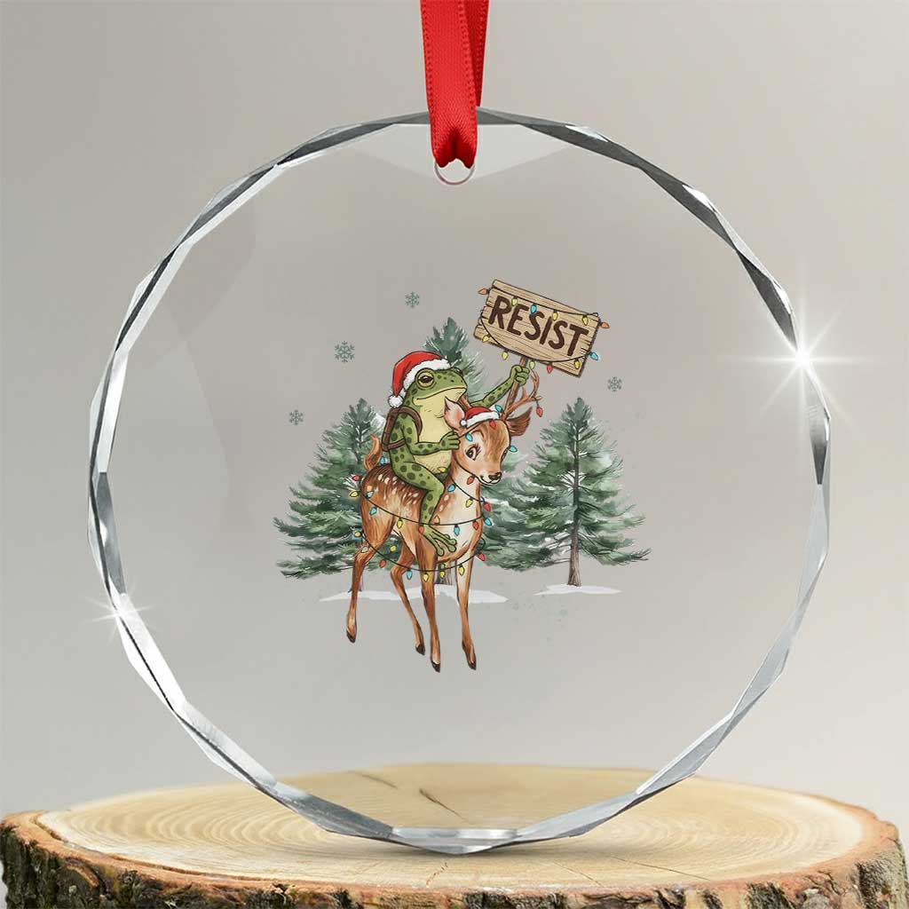 Resist Portland Frog Protest Christmas Crystal Glass Ornament Funny Holiday Meme Gift Idea TS12 Transparent Glass 3'' Circle Print Your Wear
