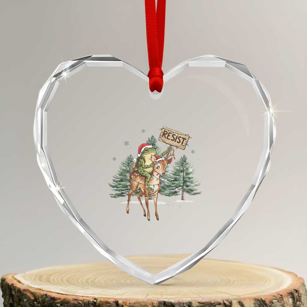 Resist Portland Frog Protest Christmas Heart Crystal Glass Ornament Funny Holiday Meme Gift Idea TS12 Transparent Glass 3'' Heart Print Your Wear