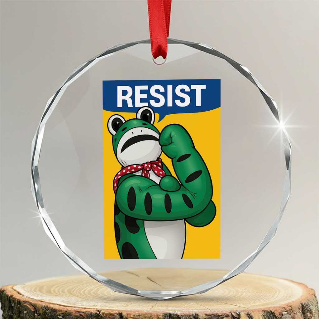 Resist Rosie Frog Crystal Glass Ornament Protest Parody Feminist Retro Poster TS02 Transparent Glass 3'' Circle Print Your Wear