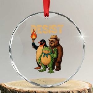 Resist Social Club 2025 Crystal Glass Ornament Bear Penguin Frog Protest Unity for Social Justice TS02 Transparent Glass 3'' Circle Print Your Wear