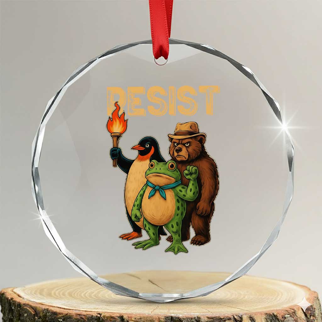 Resist Social Club 2025 Crystal Glass Ornament Bear Penguin Frog Protest Unity for Social Justice TS02 Transparent Glass 3'' Circle Print Your Wear