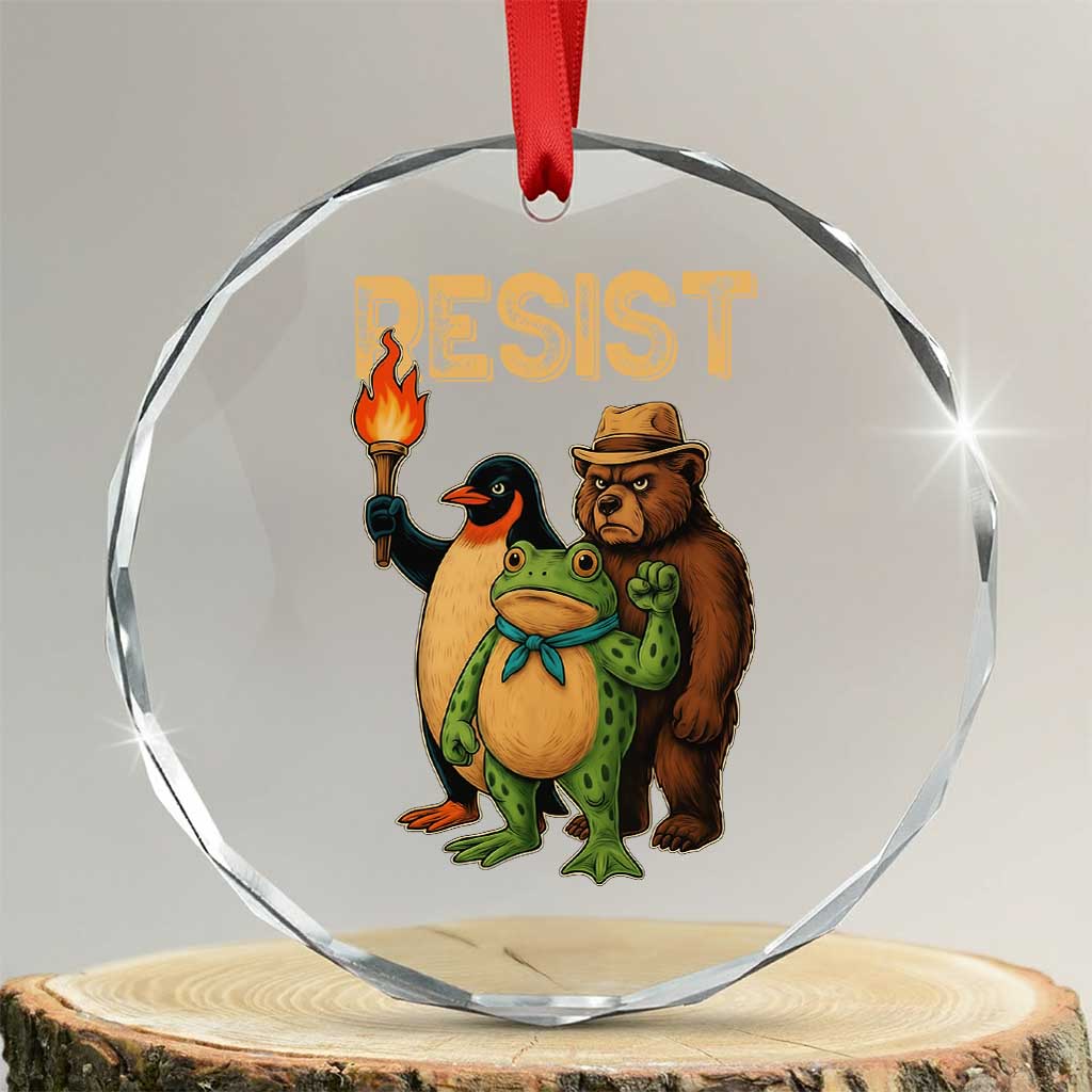 Resist Social Club 2025 Crystal Glass Ornament Bear Penguin Frog Protest Unity for Social Justice - Print Your Wear