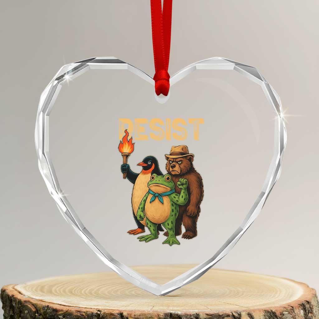 Resist Social Club 2025 Heart Crystal Glass Ornament Bear Penguin Frog Protest Unity for Social Justice TS02 Transparent Glass 3'' Heart Print Your Wear