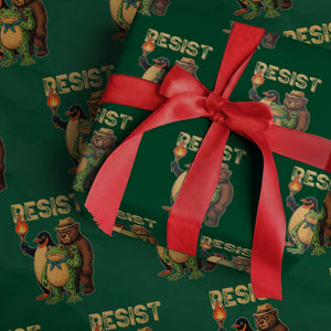 Resist Social Club 2025 Wrapping Paper Roll Bear Penguin Frog Protest Unity for Social Justice TS02 Green Print Your Wear