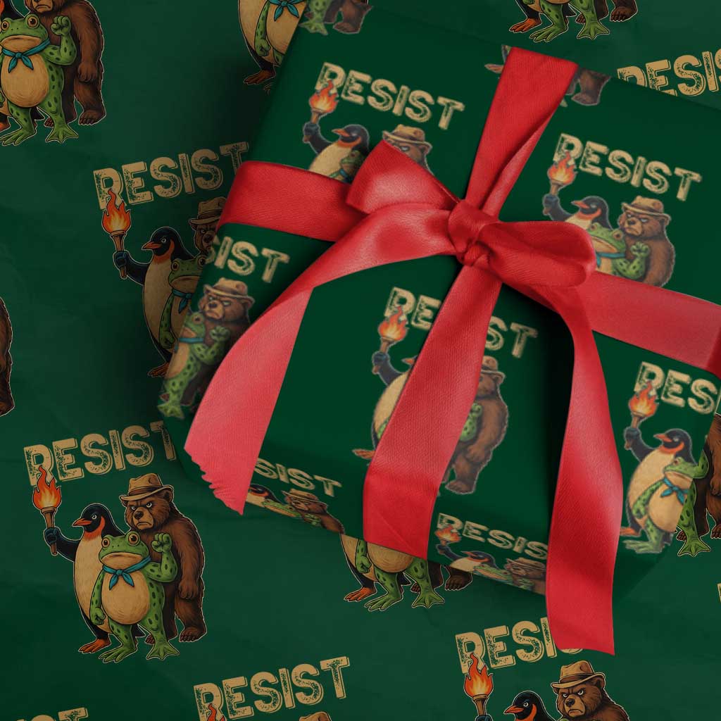 Resist Social Club 2025 Wrapping Paper Roll Bear Penguin Frog Protest Unity for Social Justice TS02 Green Print Your Wear