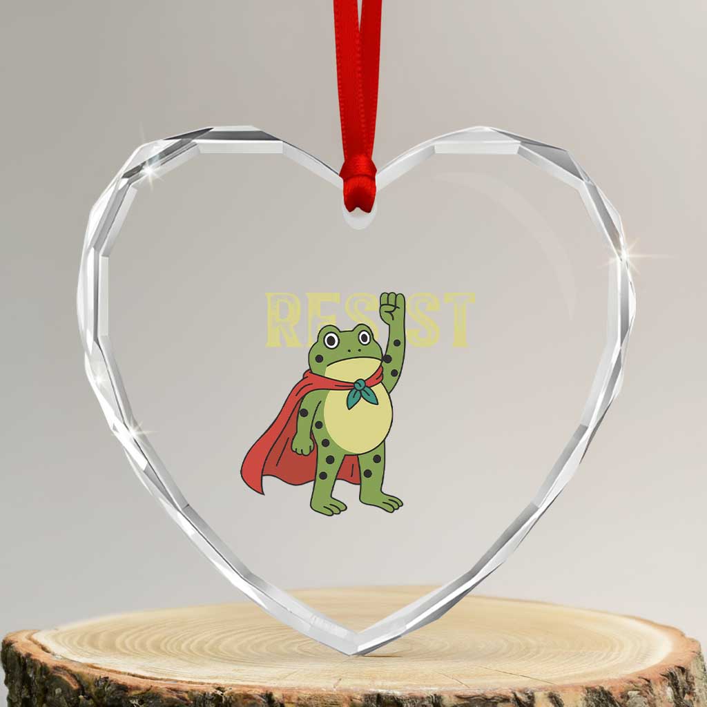 Resist Super Frog Heart Crystal Glass Ornament Free Portland Political Satire Retro Graphic TS02 Transparent Glass 3'' Heart Print Your Wear