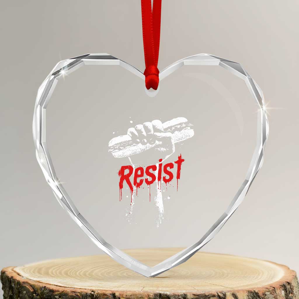 Resist with Sandwich Power Heart Crystal Glass Ornament Funny Food Rebellion Political Satire TS02 Transparent Glass 3'' Heart Print Your Wear