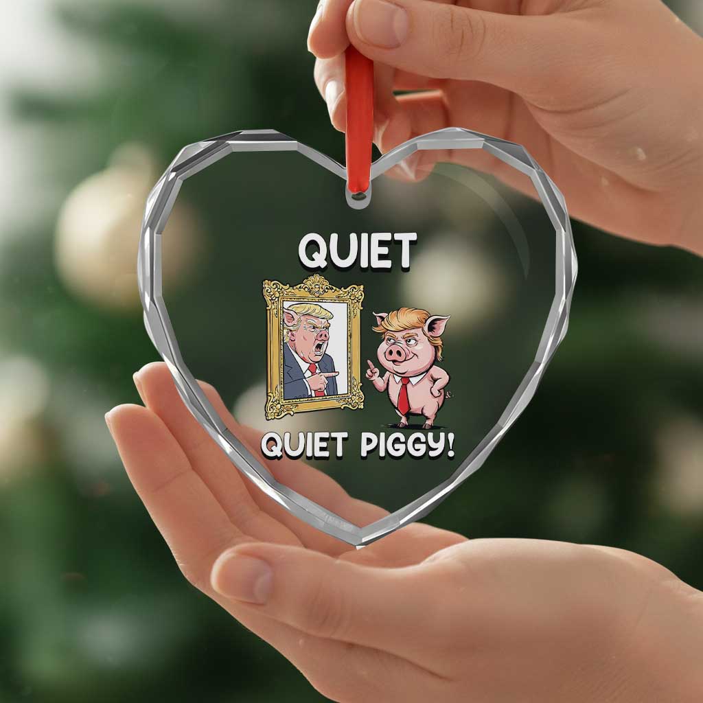 Resistance Movement Quiet Quiet Piggy Heart Crystal Glass Ornament Funny Pig Political - Print Your Wear