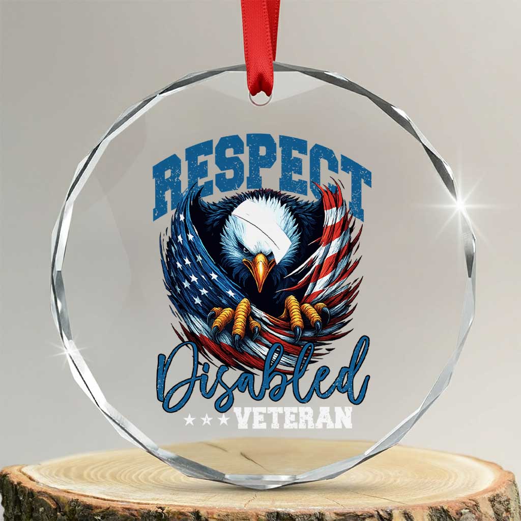 Respect Disabled Veteran Crystal Glass Ornament Military Soldier American Flag Bald Eagle TS11 Transparent Glass 3'' Circle Print Your Wear