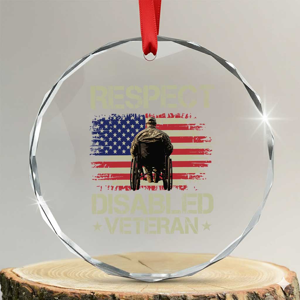 Respect Disabled Veteran Crystal Glass Ornament Military Soldier Vintage American Flag TS11 Transparent Glass 3'' Circle Print Your Wear