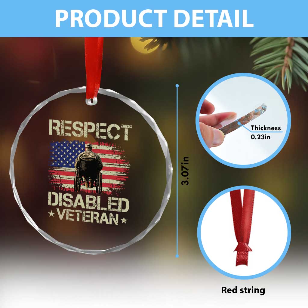 Respect Disabled Veteran Crystal Glass Ornament Military Soldier Vintage American Flag TS11 Print Your Wear
