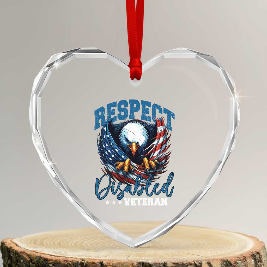Respect Disabled Veteran Heart Crystal Glass Ornament Military Soldier American Flag Bald Eagle TS11 Transparent Glass 3'' Heart Print Your Wear