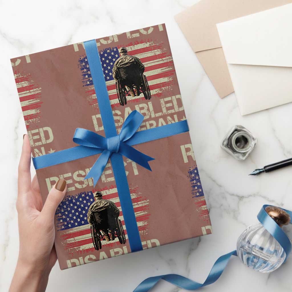 Respect Disabled Veteran Wrapping Paper Roll Military Soldier Vintage American Flag TS11 Mocha Print Your Wear