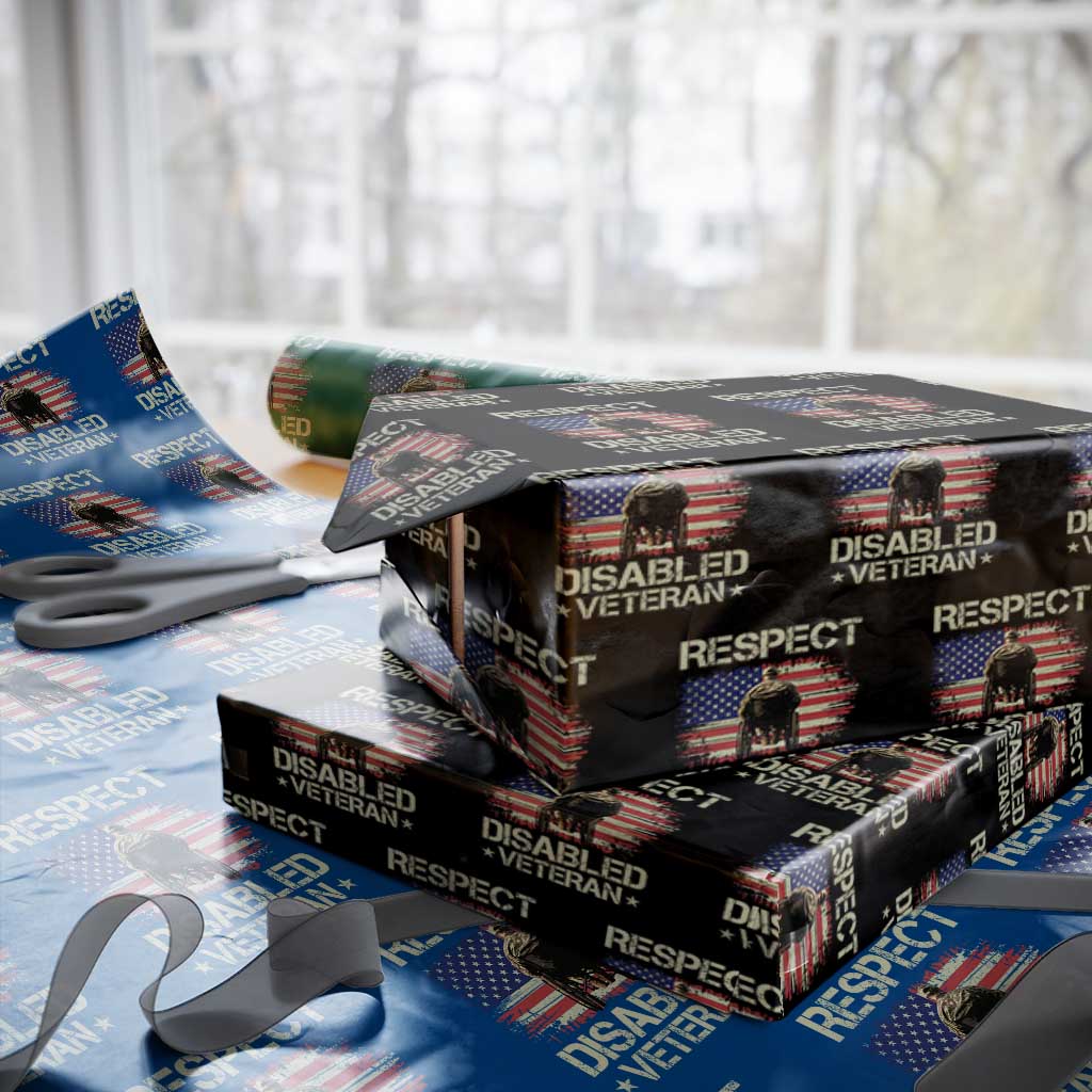 Respect Disabled Veteran Wrapping Paper Roll Military Soldier Vintage American Flag TS11 Black Print Your Wear