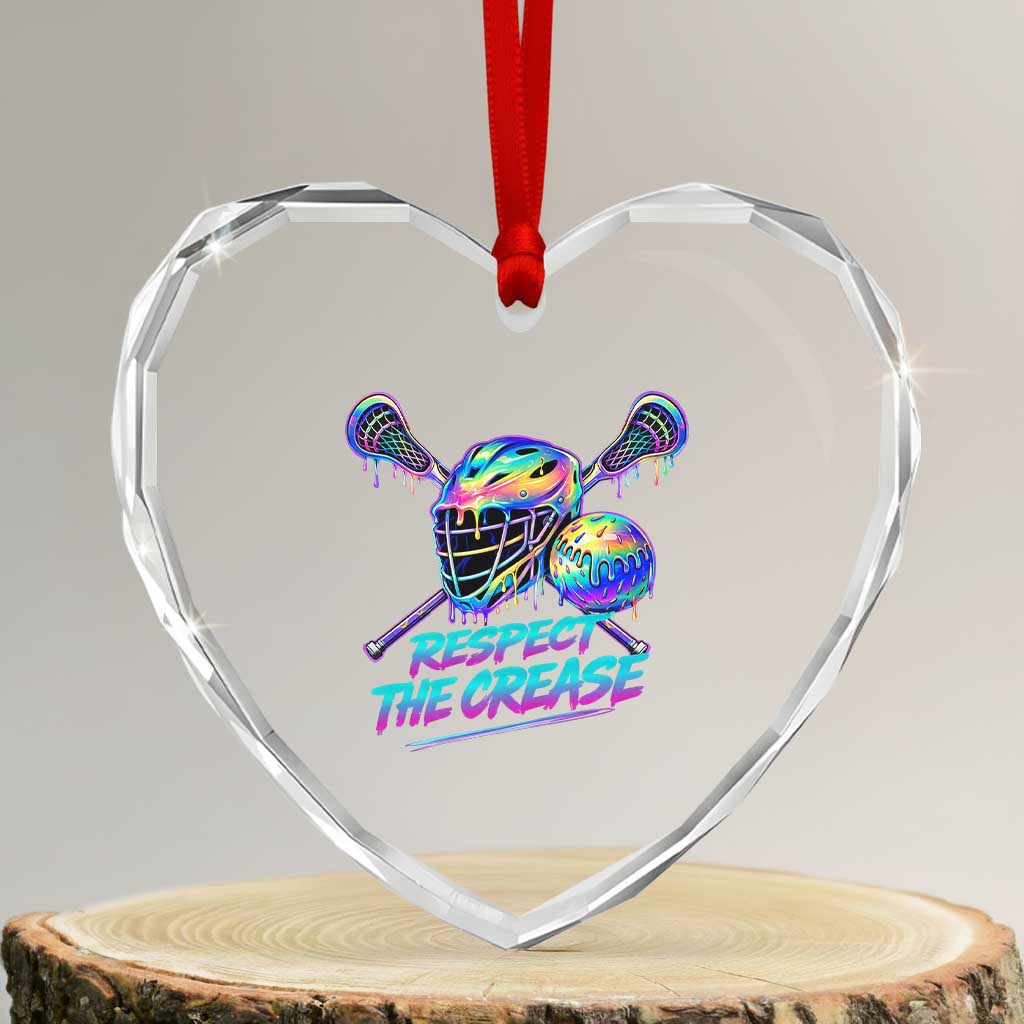 Respect The Crease Lacrosse Drip Heart Crystal Glass Ornament Funny Lax Goalie TS11 Transparent Glass 3'' Heart Print Your Wear
