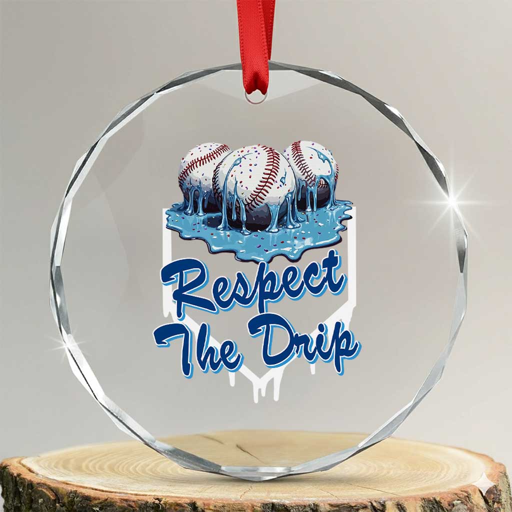 Respect The Drip Baseball Crystal Glass Ornament Driping Ice Cream Sport Lover TS02 Transparent Glass 3'' Circle Print Your Wear