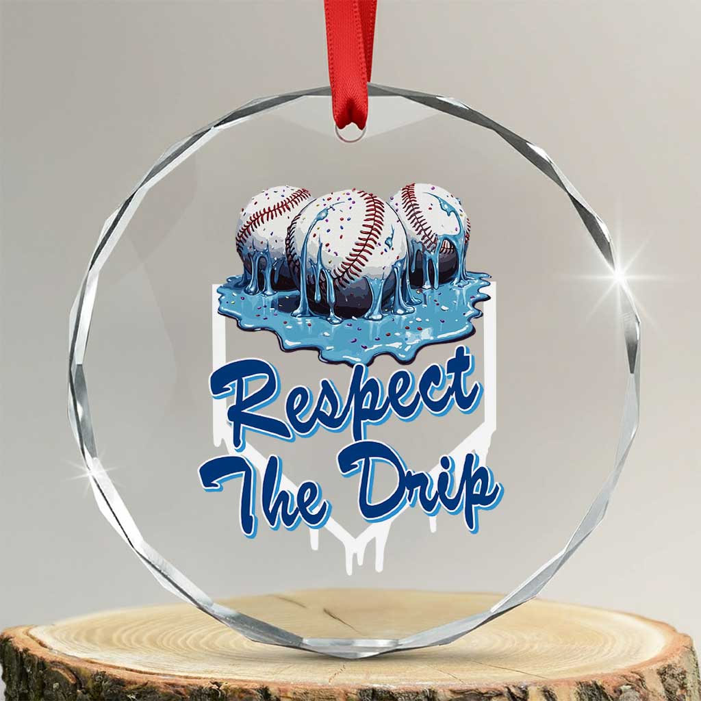 Respect The Drip Baseball Crystal Glass Ornament Driping Ice Cream Sport Lover TS02 Transparent Glass 3'' Circle Print Your Wear