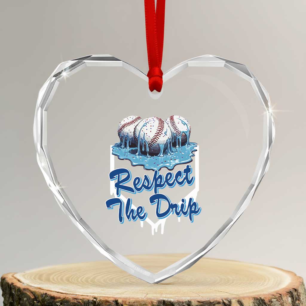 Respect The Drip Baseball Heart Crystal Glass Ornament Driping Ice Cream Sport Lover TS02 Transparent Glass 3'' Heart Print Your Wear