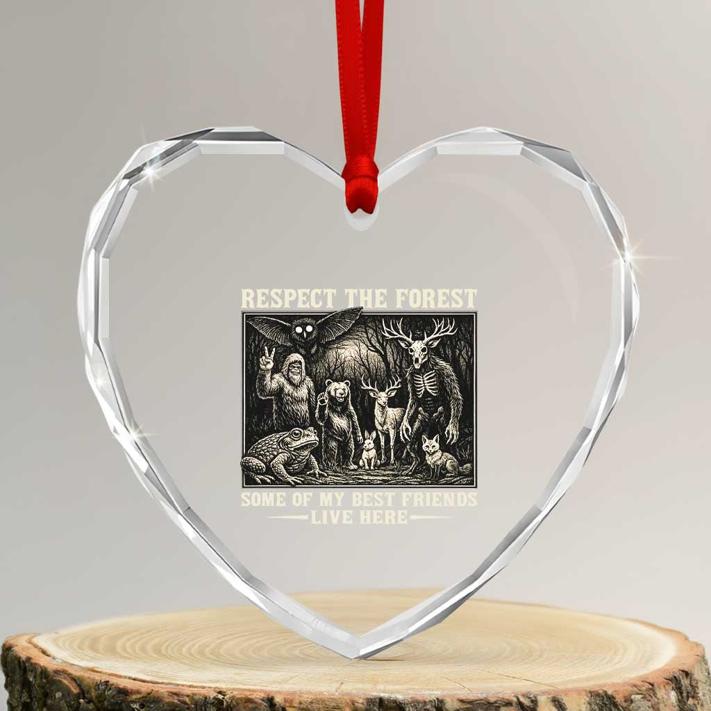 Respect The Forest My Best Friends Live Here Heart Crystal Glass Ornament Cryptid Forest Lover TS12 Transparent Glass 3'' Heart Print Your Wear