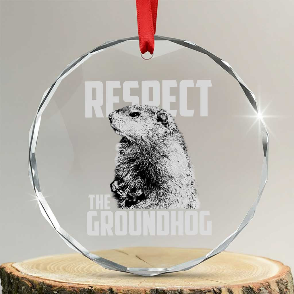 Respect The Groundhog Crystal Glass Ornament Funny Woodchuck Shadow Meteorlogy - Print Your Wear