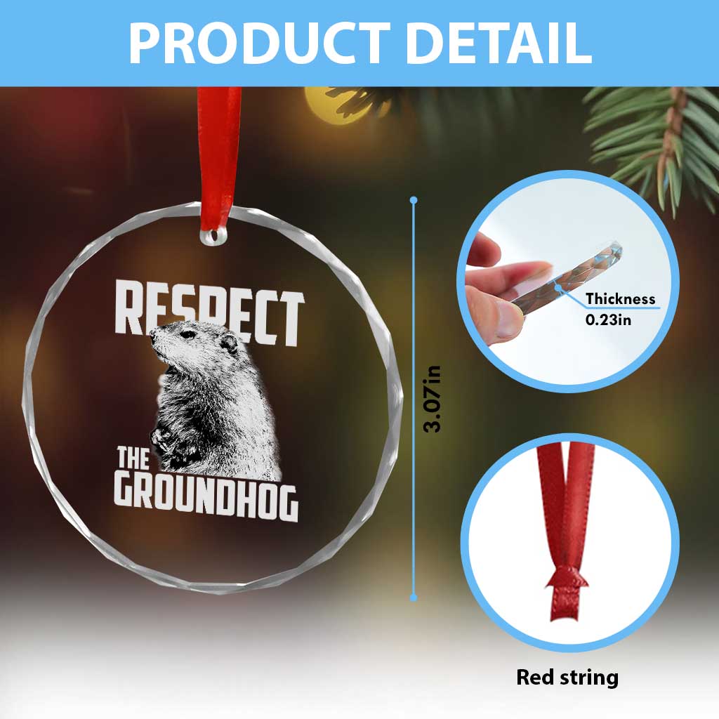 Respect The Groundhog Crystal Glass Ornament Funny Woodchuck Shadow Meteorlogy TS02 Print Your Wear
