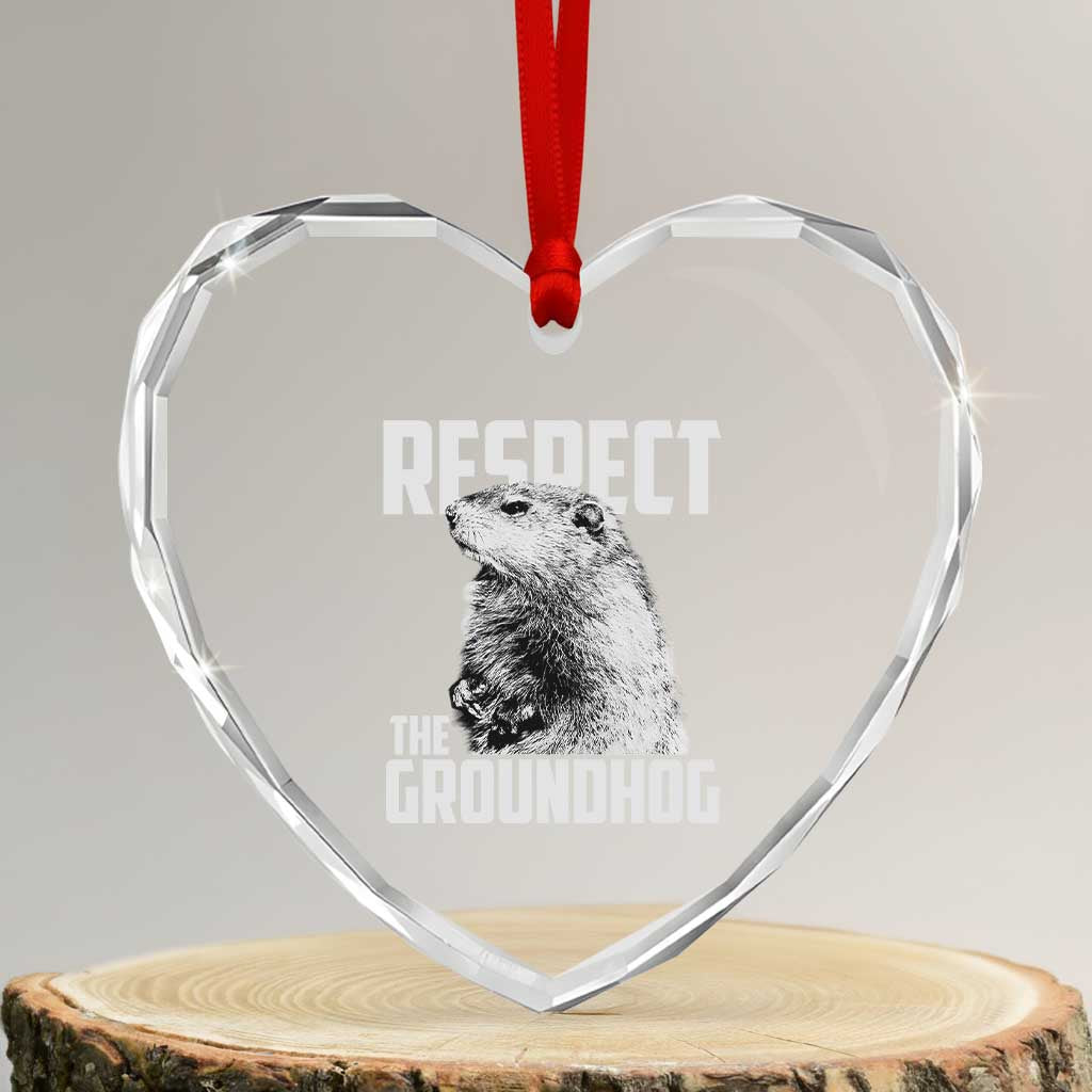 Respect The Groundhog Heart Crystal Glass Ornament Funny Woodchuck Shadow Meteorlogy TS02 Transparent Glass 3'' Heart Print Your Wear