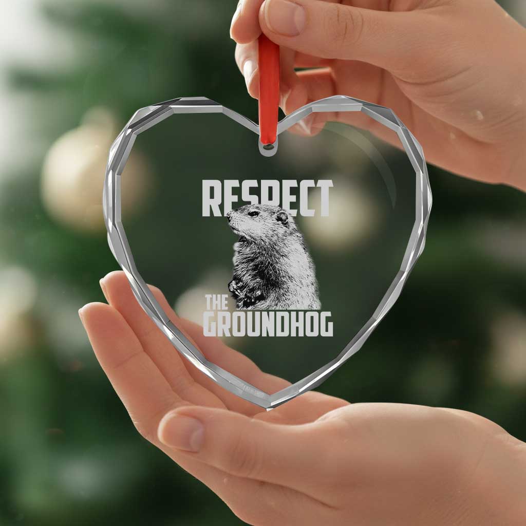 Respect The Groundhog Heart Crystal Glass Ornament Funny Woodchuck Shadow Meteorlogy TS02 Print Your Wear