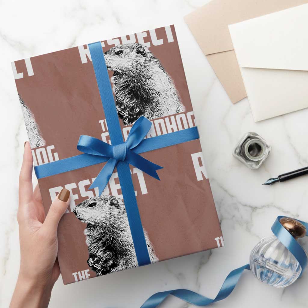 Respect The Groundhog Wrapping Paper Roll Funny Woodchuck Shadow Meteorlogy TS02 Mocha Print Your Wear