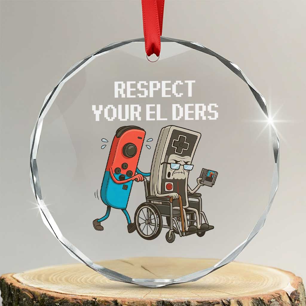 Respect Your Elders Retro Gaming Meme Crystal Glass Ornament Funny Gamer Controller 80s TS02 Transparent Glass 3'' Circle Print Your Wear