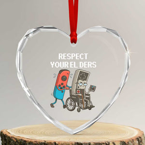 Respect Your Elders Retro Gaming Meme Heart Crystal Glass Ornament Funny Gamer Controller 80s TS02 Transparent Glass 3'' Heart Print Your Wear