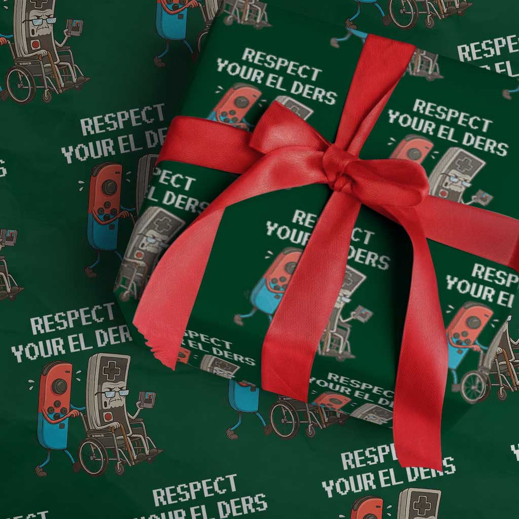 Respect Your Elders Retro Gaming Meme Wrapping Paper Roll Funny Gamer Controller 80s TS02 Green Print Your Wear