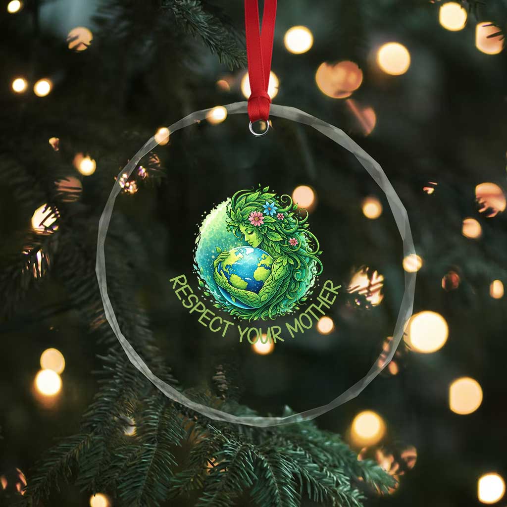 Respect Your Mother Crystal Glass Ornament Earth Mother Hugging Planet TS12 Print Your Wear