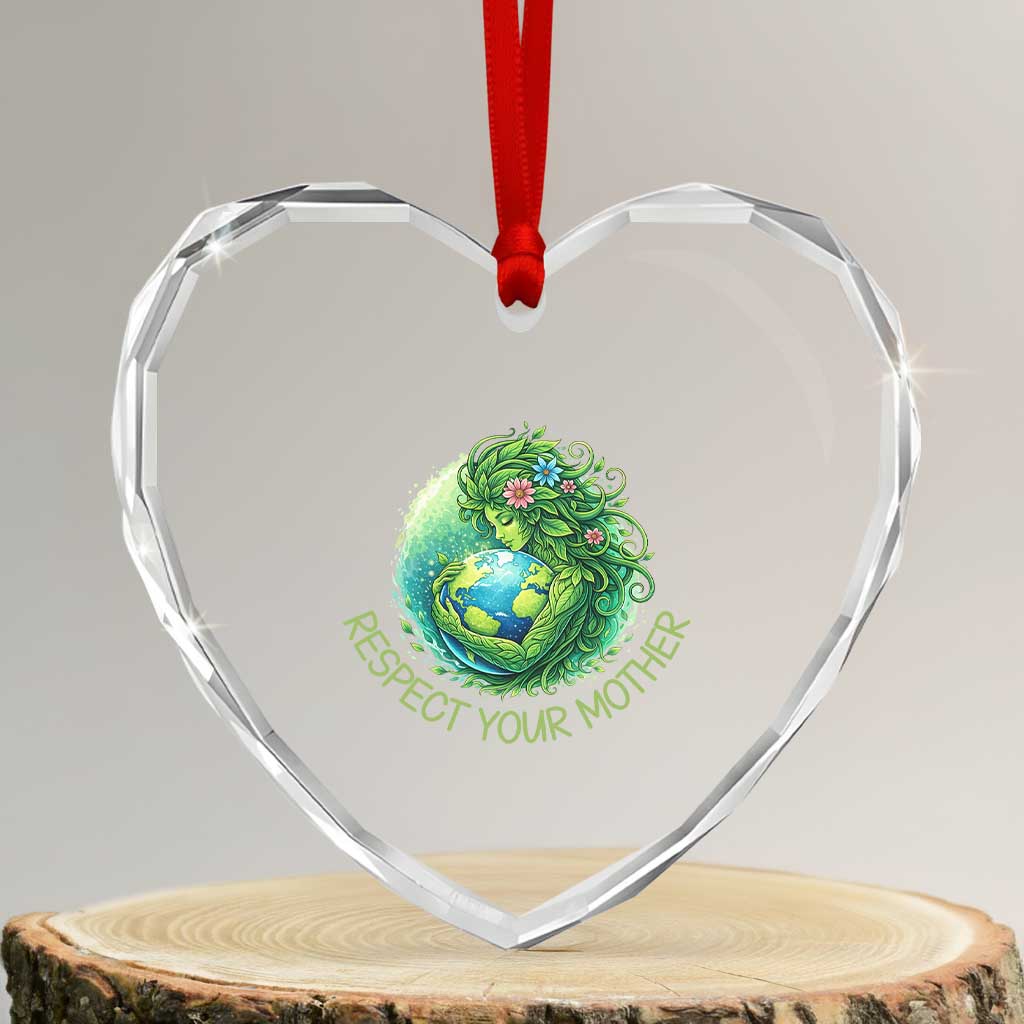 Respect Your Mother Heart Crystal Glass Ornament Earth Mother Hugging Planet TS12 Transparent Glass 3'' Heart Print Your Wear