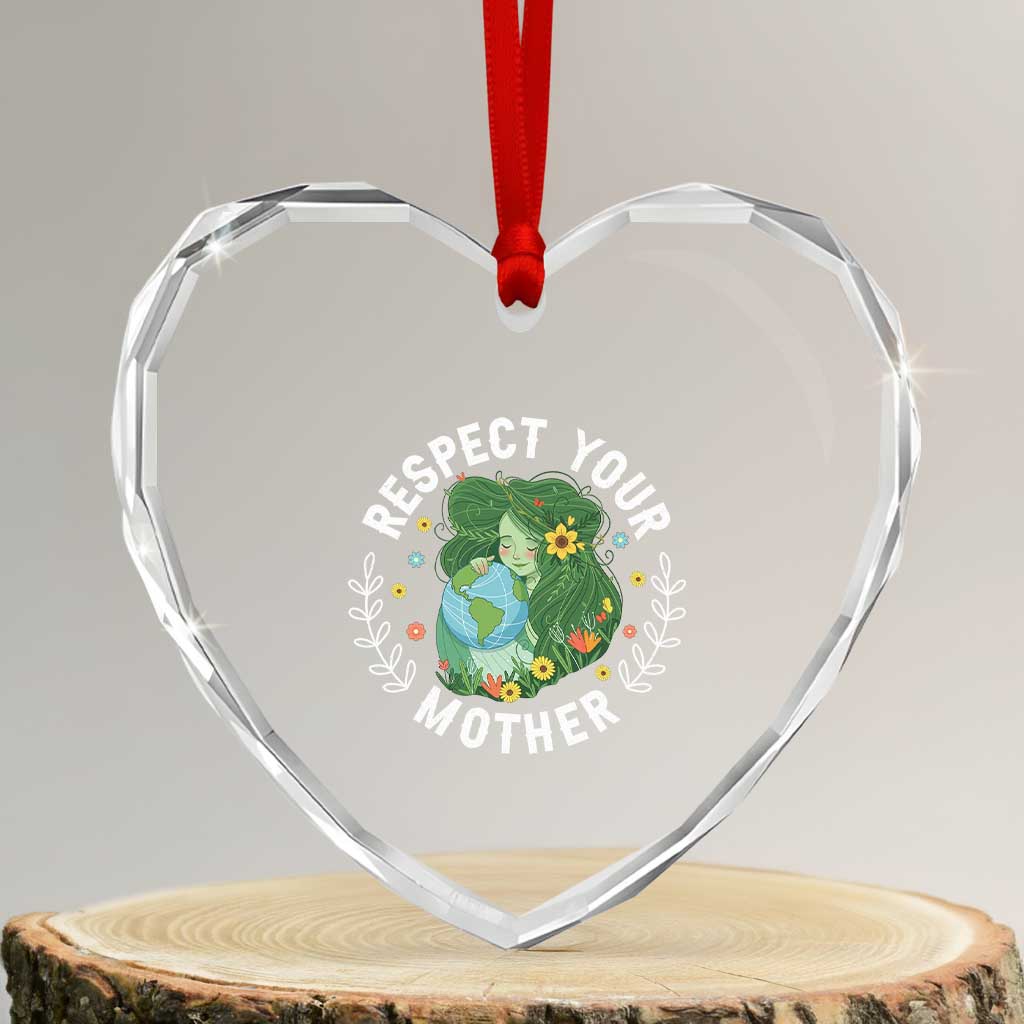 Respect Your Mother Heart Crystal Glass Ornament Earth Mother Women Girl TS14 Transparent Glass 3'' Heart Print Your Wear