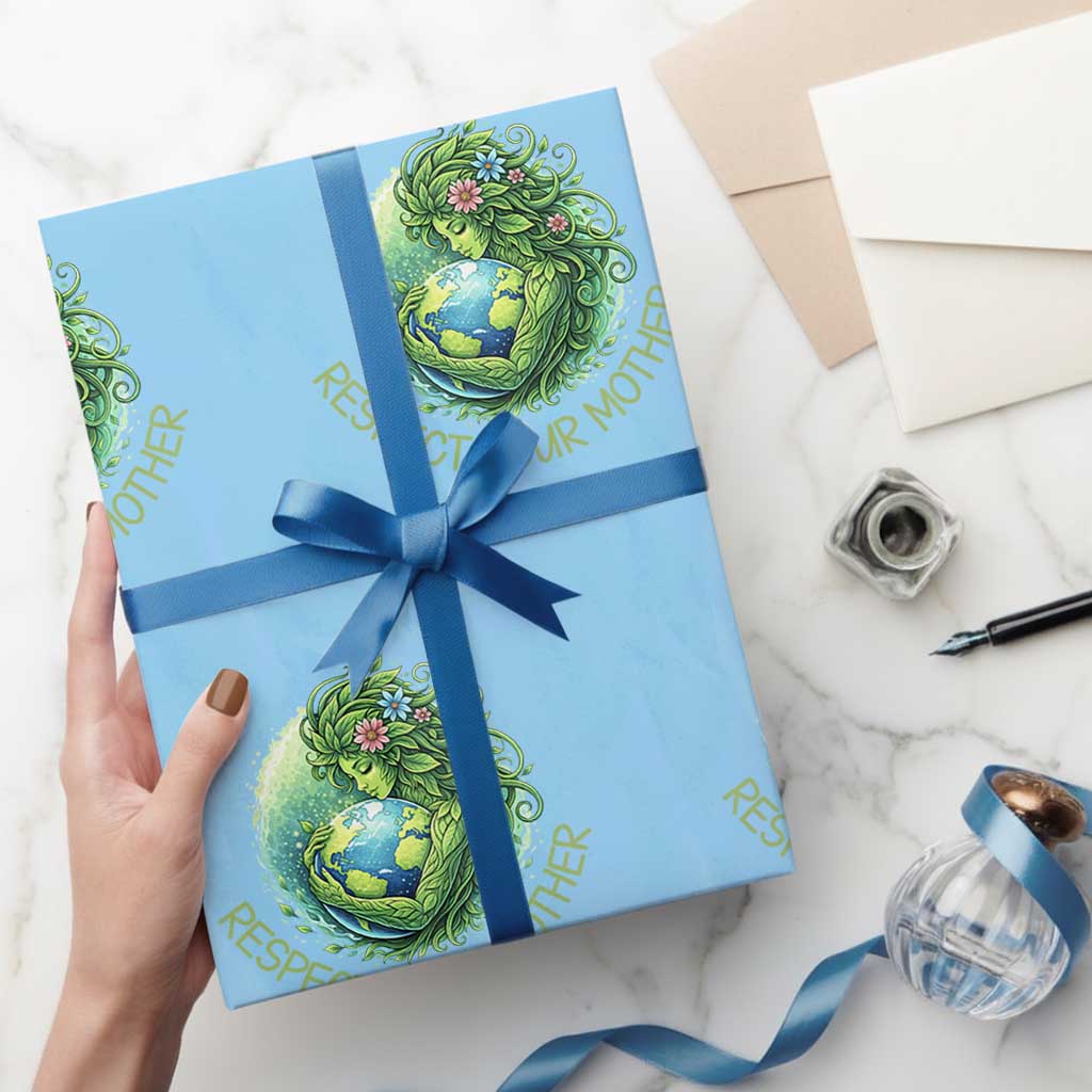 Respect Your Mother Wrapping Paper Roll Earth Mother Hugging Planet TS12 Light Blue Print Your Wear