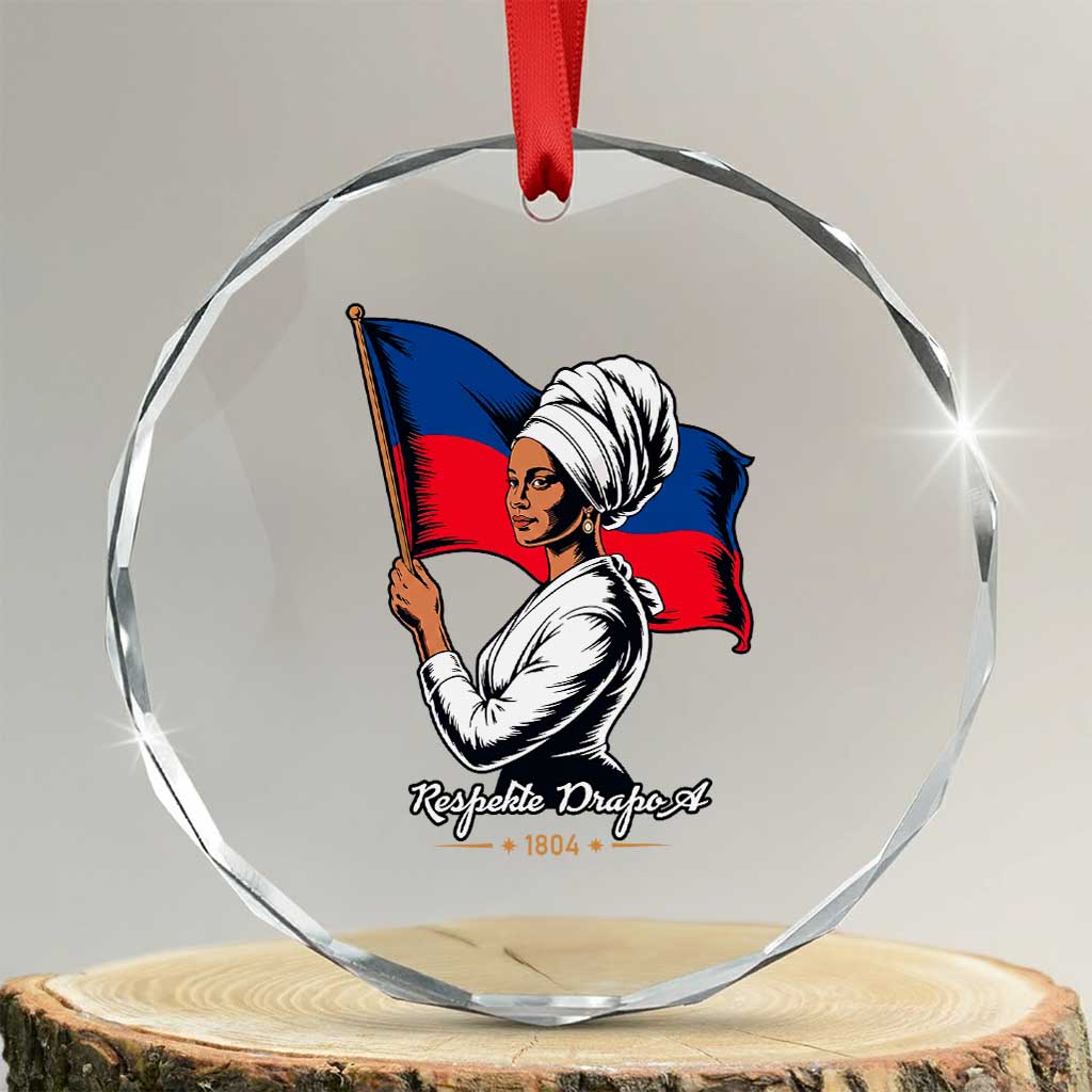 Respekte Drapo A 1804 Haitian Independence Day Crystal Glass Ornament Proud Haitian Woman Flag Heritage TS02 Transparent Glass 3'' Circle Print Your Wear