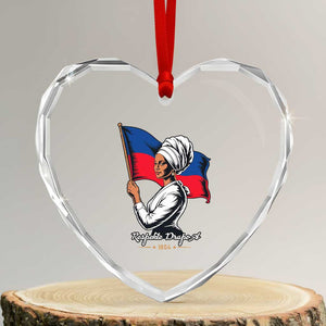 Respekte Drapo A 1804 Haitian Independence Day Heart Crystal Glass Ornament Proud Haitian Woman Flag Heritage
