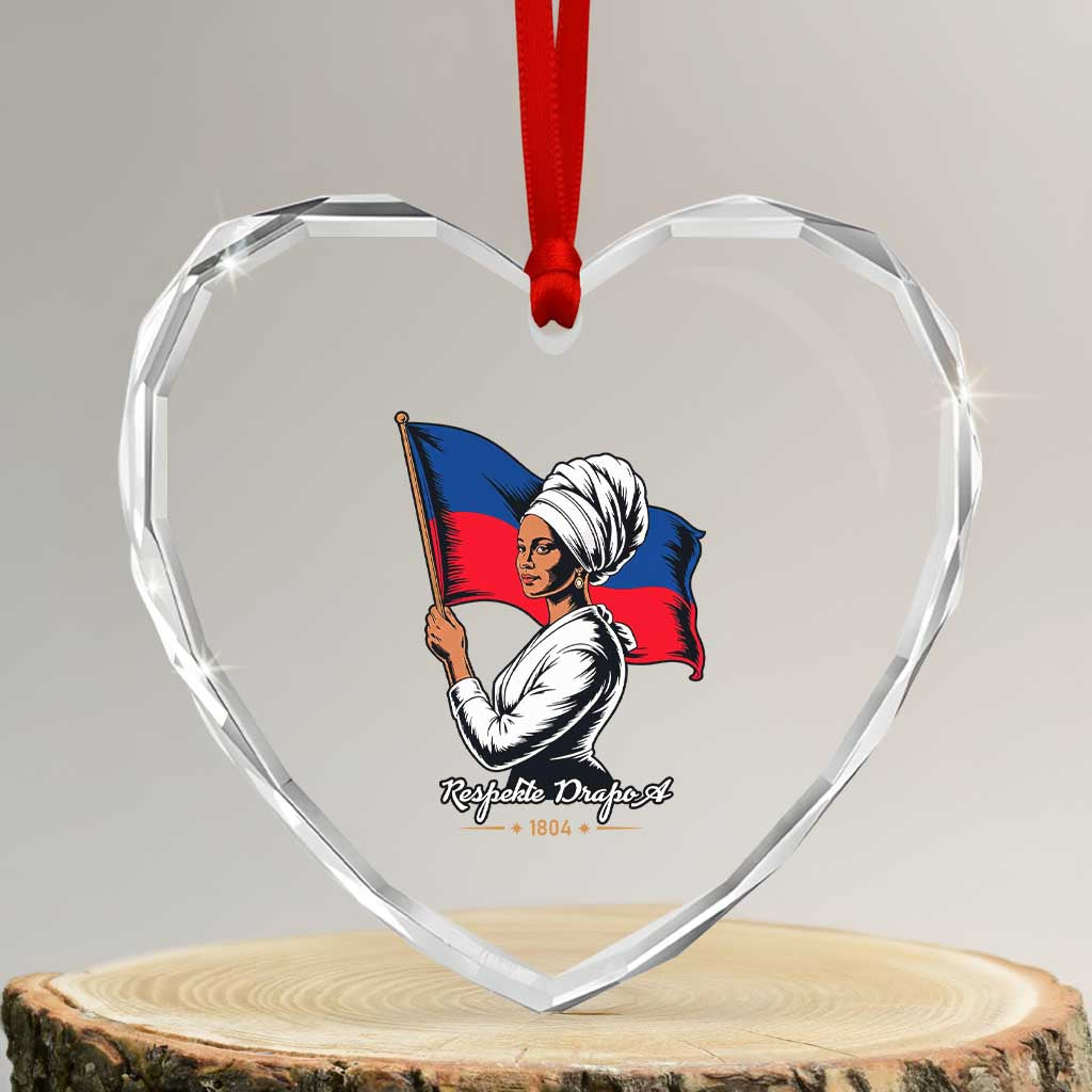 Respekte Drapo A 1804 Haitian Independence Day Heart Crystal Glass Ornament Proud Haitian Woman Flag Heritage TS02 Transparent Glass 3'' Heart Print Your Wear