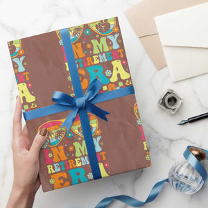 Retired Est 2025 Wrapping Paper Roll In My Retirement Era Groovy Summer Vibes TS10 Mocha Print Your Wear