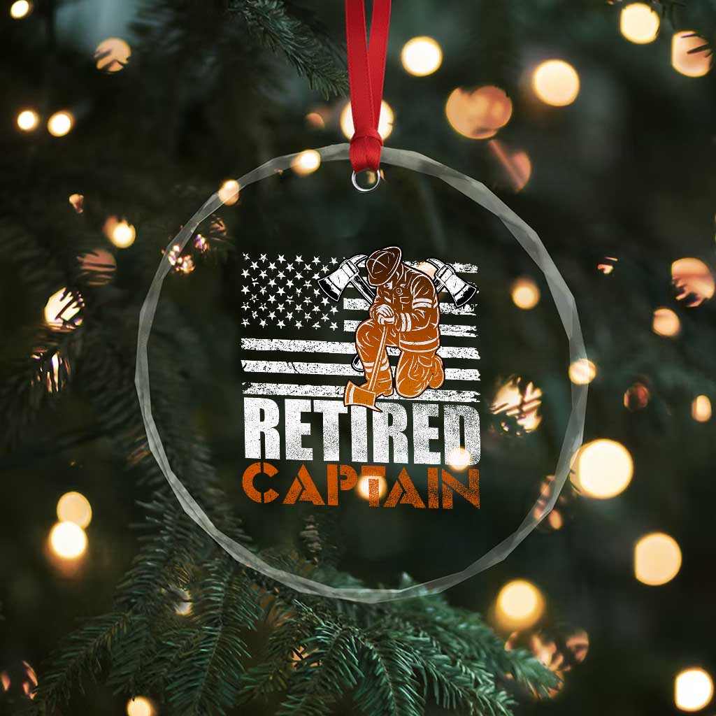 Retired Firefighter Captain Crystal Glass Ornament Vintage Retirement Gifts Fireman American Flag TS10 Print Your Wear
