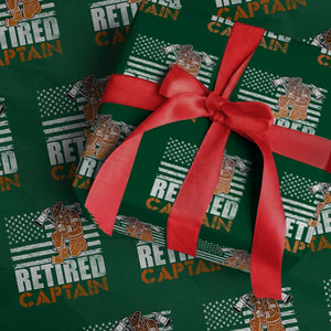 Retired Firefighter Captain Wrapping Paper Roll Vintage Retirement Gifts Fireman American Flag TS10 Green Print Your Wear