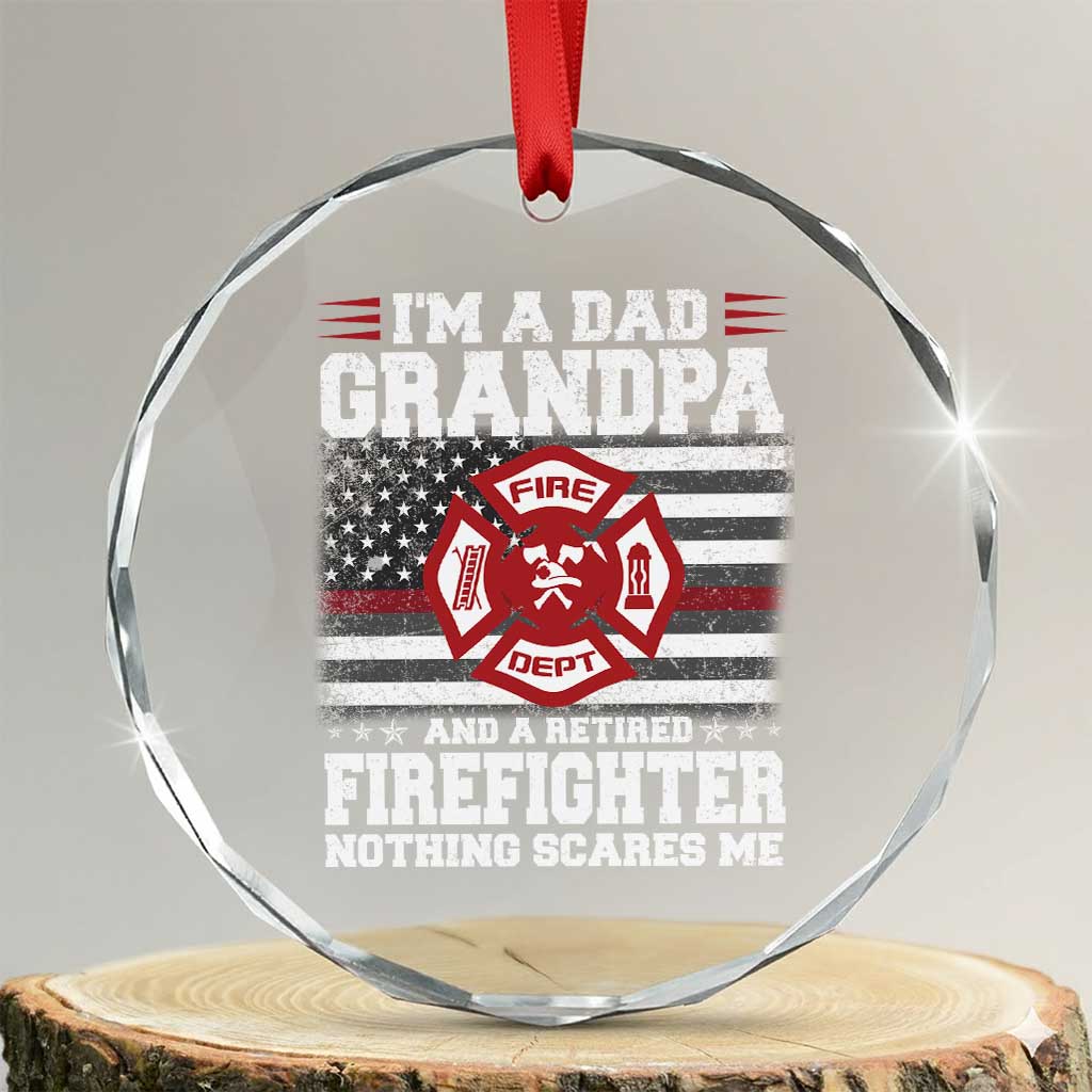 Retired Firefighter Grandpa Crystal Glass Ornament Retro American Flag TS10 Transparent Glass 3'' Circle Print Your Wear