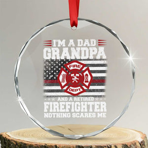 Retired Firefighter Grandpa Crystal Glass Ornament Retro American Flag TS10 Transparent Glass 3'' Circle Print Your Wear