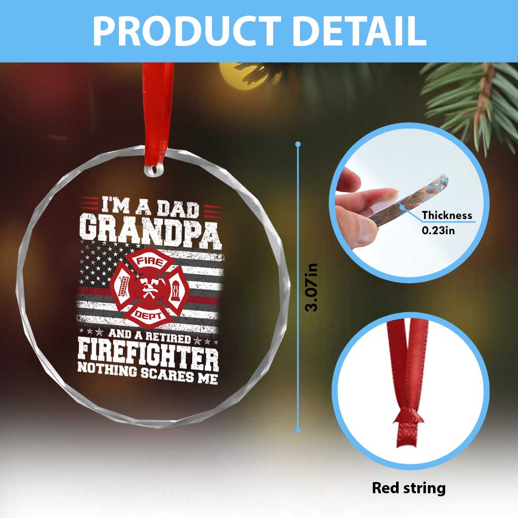 Retired Firefighter Grandpa Crystal Glass Ornament Retro American Flag TS10 Print Your Wear